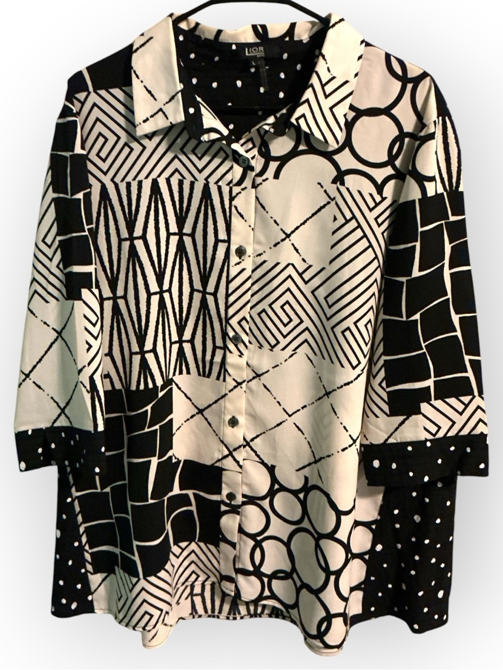 🌺Lior Paris Ellen Black & White Geometric Patchwork Button-Front Blouse